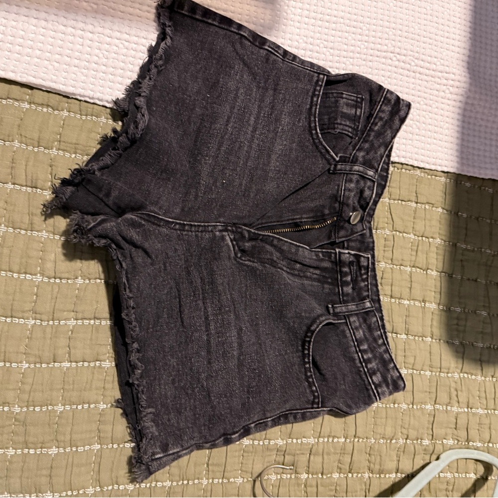 SHEIN Black Jean Shorts Distressed Cut-Off Style